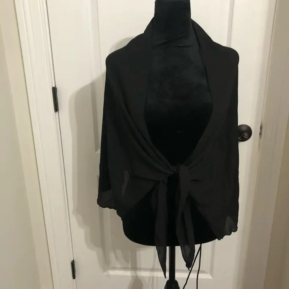 Dotti Black Sheer‎ Chiffon Tie Front Wrap Shrug Cover Up DTSSC100 One Size NEW
